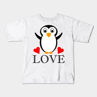 Cute Penguin with Heart and Love Kids T-Shirt